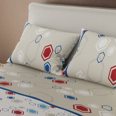 Combo Juego de Sabanas y Cortina mosaico Moderno Gris Oscuro y Azul Oscuro para Cama Queen 160 X 190 Cm de Hexagonos - SABANAS | Bylmo