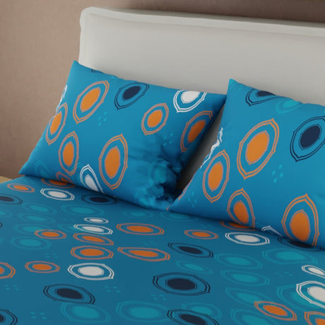 Combo Juego de Sabanas y Cortina Órbita Nocturna Azul y Blanco para Cama Queen 160 X 190 Cm de Puntos - SABANAS | Bylmo