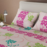 Combo Juego de Sabanas y Cortina Petalia Naranja Rosado y Fucsia para Cama Doble 140 X 190 Cm de Flores - SABANAS | Bylmo