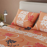 Combo Juego de Sabanas y Cortina Petalia Naranja Naranja y Blanco para Cama Doble 140 X 190 Cm de Flores - SABANAS | Bylmo