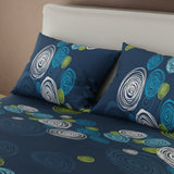 Combo Juego de Sabanas y Cortina Ritmo Circular Azul para Cama Queen 160 X 190 Cm de Circulos - SABANAS | Bylmo