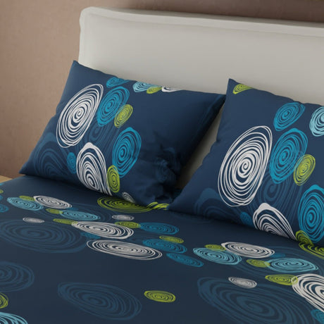 Combo Juego de Sabanas y Cortina Ritmo Circular Azul para Cama Queen 160 X 190 Cm de Circulos - SABANAS | Bylmo
