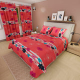 Combo Juego de Sabanas y Cortina Salmón para Cama Queen 160 X 190 Cm de Flores - SABANAS | Bylmo