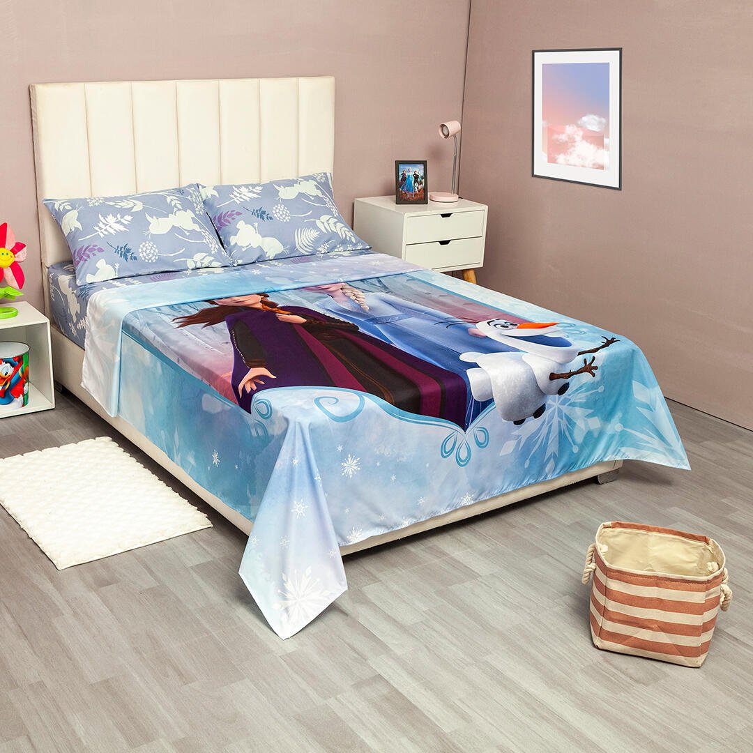 Juego de Sábanas Infantil Core Disney Azul Celeste para Cama Doble 140 X 190 Cm de Frozen - SABANAS | Bylmo