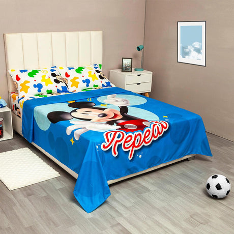 Juego de Sábanas Infantil Core Disney Azul y Multicolor para Cama Doble 140 X 190 Cm de Mickey - SABANAS | Bylmo