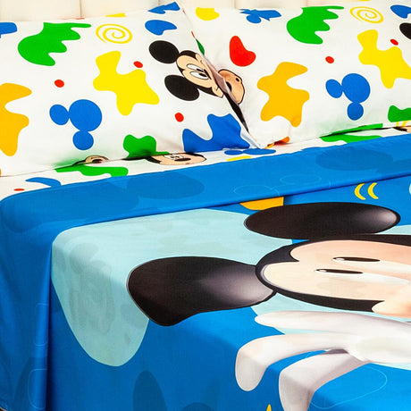 Juego de Sábanas Infantil Core Disney Azul y Multicolor para Cama Doble 140 X 190 Cm de Mickey - SABANAS | Bylmo