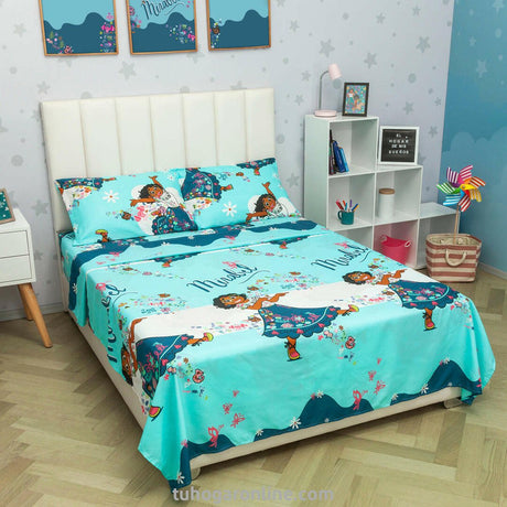 Juego de Sábanas Infantil Disney Plus Azul Claro y Azul Oscuro para Cama Doble 140 X 190 Cm 180 Hilos de Mirabel - SABANAS | Bylmo