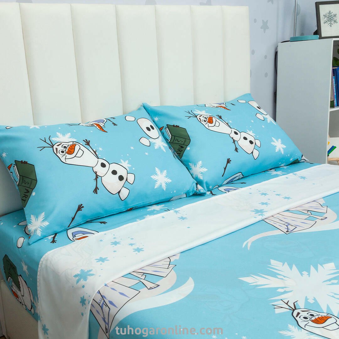 Juego de Sábanas Infantil Disney Plus Azul Celeste y Blanco para Cama Doble 140 X 190 Cm 180 Hilos de Frozen - SABANAS | Bylmo