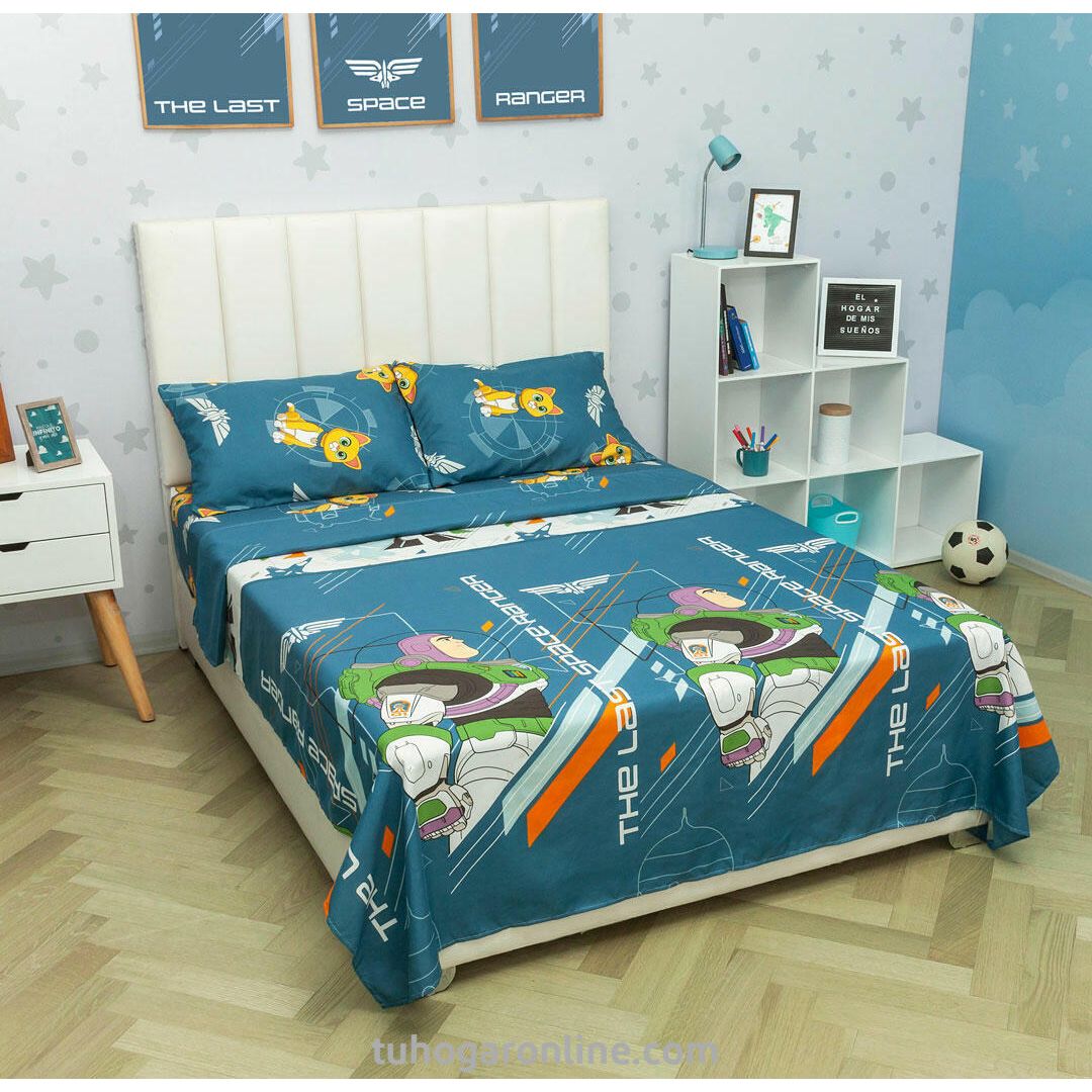 Juego de Sábanas Infantil Disney Plus Azul para Cama Sencilla 100 X 190 Cm 180 Hilos de Buzz Lightyear - SABANAS | Bylmo