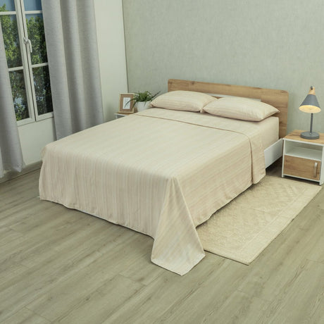 Juego de Sábanas Equilibrio Beige Claro para Cama Doble 140 X 190 Cm Fondo Entero - SABANAS | Bylmo