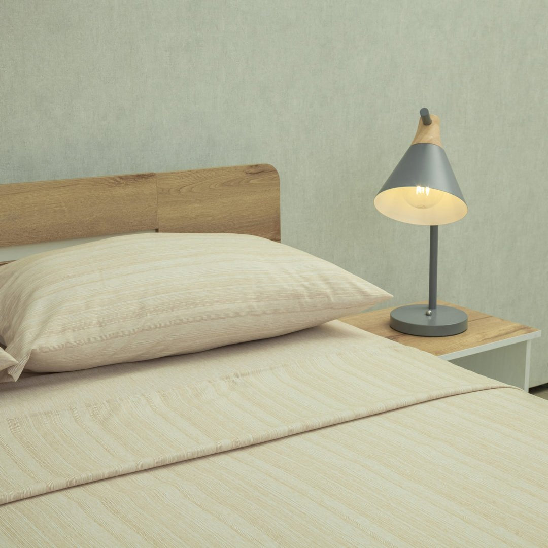 Juego de Sábanas Equilibrio Beige Claro para Cama Doble 140 X 190 Cm Fondo Entero - SABANAS | Bylmo