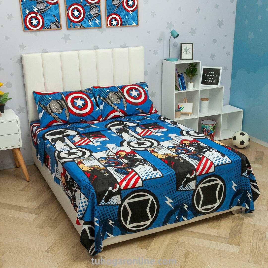 Juego de Sábanas Infantil Marvel Azul para Cama Doble 140 X 190 Cm de Avengers - SABANAS | Bylmo