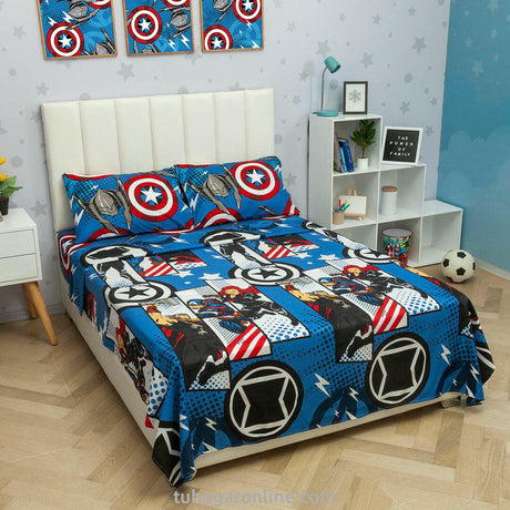 Juego de Sábanas Infantil Marvel Azul para Cama Doble 140 X 190 Cm de Avengers - SABANAS | Bylmo