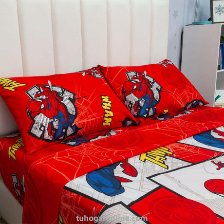 Juego de Sábanas Infantil Marvel Plus Rojo para Cama Doble 140 X 190 Cm 180 Hilos de Spiderman - SABANAS | Bylmo