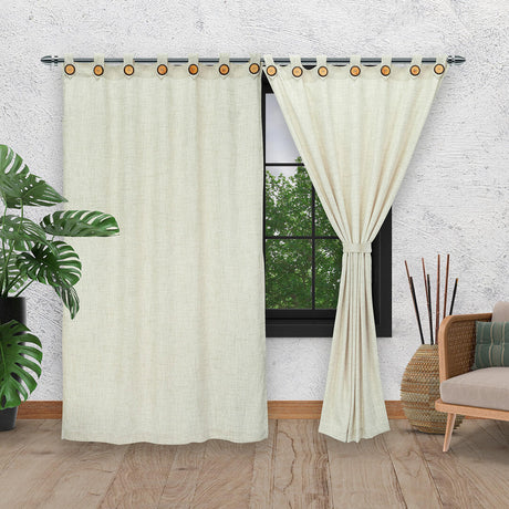 Cortina Arpillera Ancestral Beige 220x270cm de Figuras - CORTINAS TRADICIONALES | Bylmo