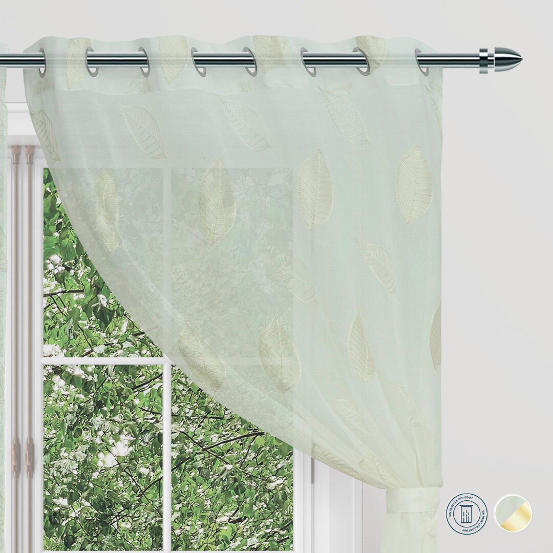 Cortina Velo Fiore Beige 135x220cm de Hojas - VELOS | Bylmo