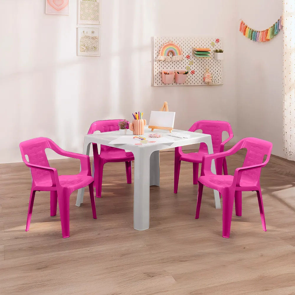 Combo Mesa Infantil Rimax Gris y Fucsia 70.7x50.7cm Cuadrado con Cuatro Sillas - MESAS AUXILIARES | Bylmo