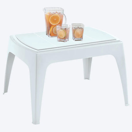 Combo Mesa de Centro Exterior Rimax Blanco 67.6x42.5cm Rectangular con Dos Sillas Playeras - MESAS DE EXTERIOR | Bylmo