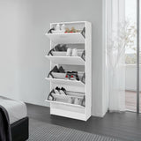 Zapatero Inola Blanco 63x175cm Vertical de Cuatro Niveles con Cuatro Puertas - ZAPATEROS | Bylmo