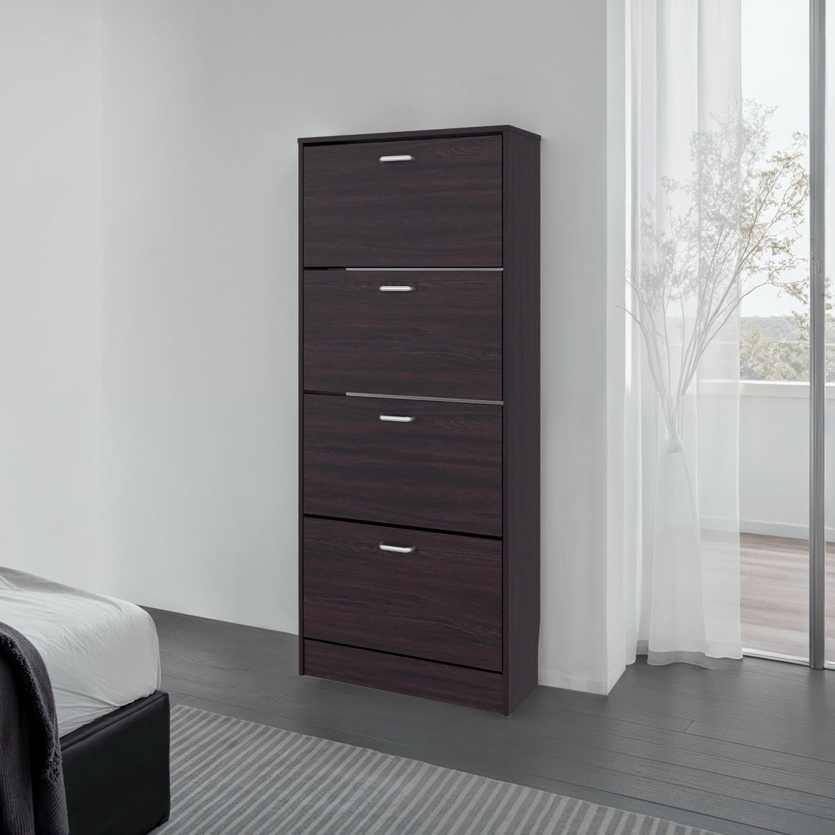 Zapatero Inola Wengue 63x175cm Vertical de Cuatro Niveles con Cuatro Puertas - ZAPATEROS | Bylmo