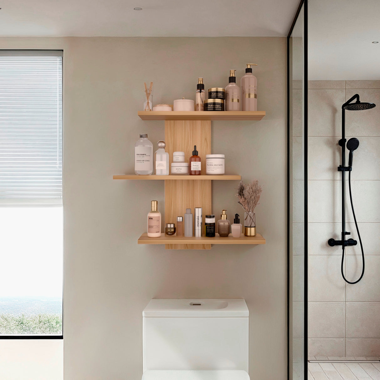 Repisa para Baños Flotante Borboleta Fresno Europeo 57.2x59.9cm con Tres Entrepaños - OTROS MUEBLES PARA BANHO | Bylmo