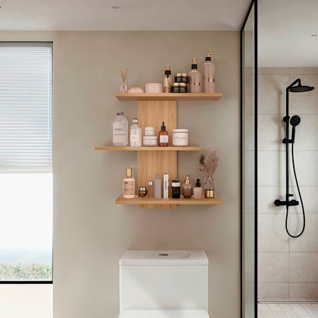 Repisa para Baños Flotante Borboleta Fresno Europeo 57.2x59.9cm con Tres Entrepaños - OTROS MUEBLES PARA BANHO | Bylmo