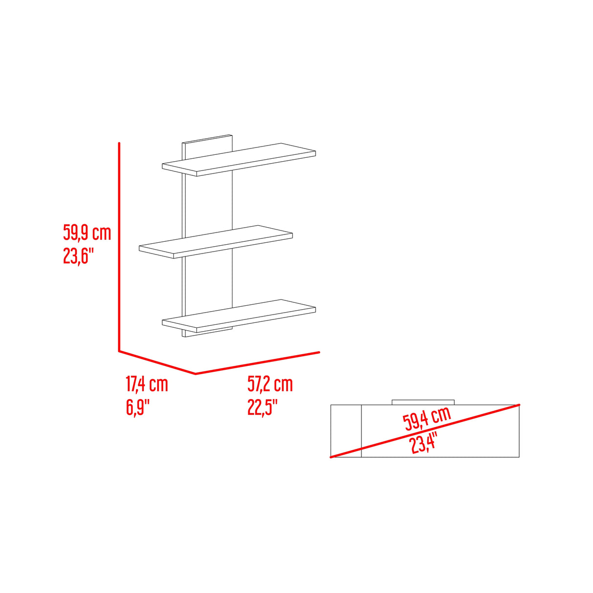 Repisa para Baños Flotante Borboleta Fresno Europeo 57.2x59.9cm con Tres Entrepaños - OTROS MUEBLES PARA BANHO | Bylmo