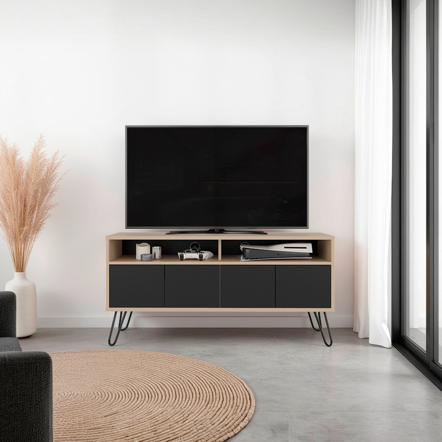 Rack de TV Vassel Cartagena y Wengue 123.5x60.6cm Para TV Hasta 55" Pulgadaas con Cuatro Compartimientos y con Ranura para Cables - MUEBLES DE TV | Bylmo