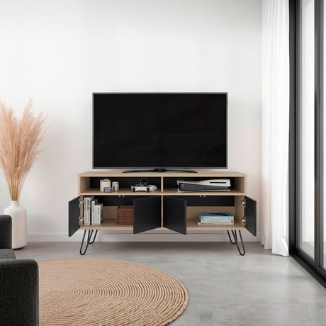 Rack de TV Vassel Cartagena y Wengue 123.5x60.6cm Para TV Hasta 55" Pulgadaas con Cuatro Compartimientos y con Ranura para Cables - MUEBLES DE TV | Bylmo