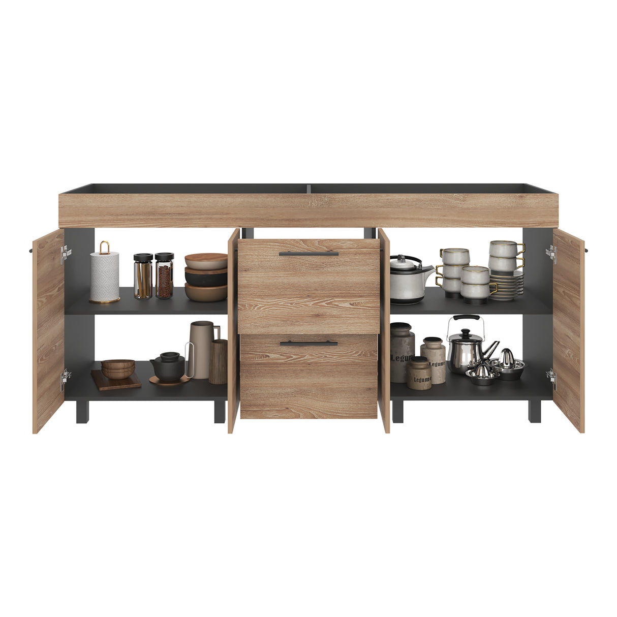 Mueble Inferior de Cocina Luna Wengue y Miel 180x84cm sin Mesón y Sin Estufa - MUEBLES INFERIORES DE COCINA | Bylmo