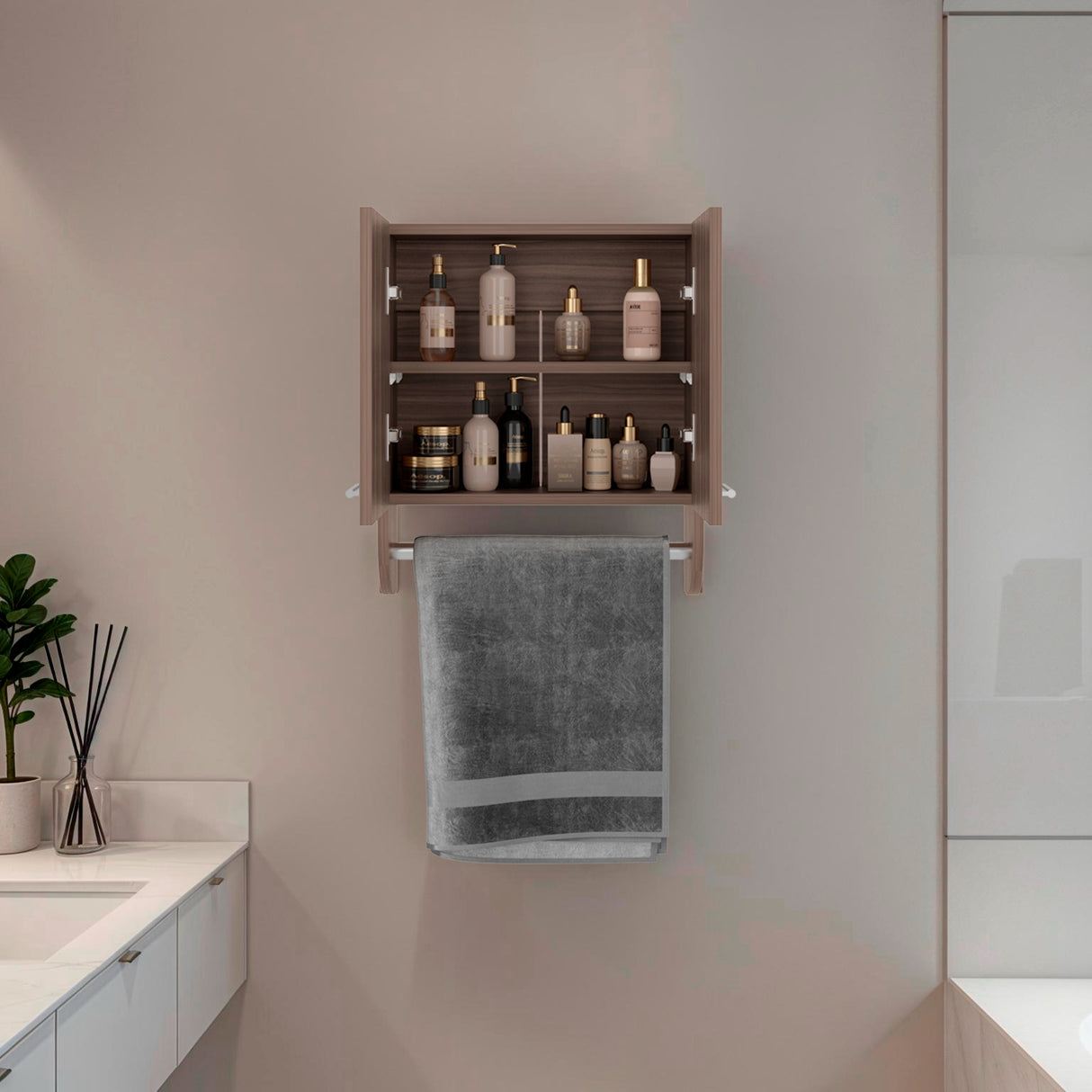 Gabinete de Baño Avellana 45x50cm Rectangular con Dos Puertas con Un Entrepaño - GABINETES DE BANHO | Bylmo