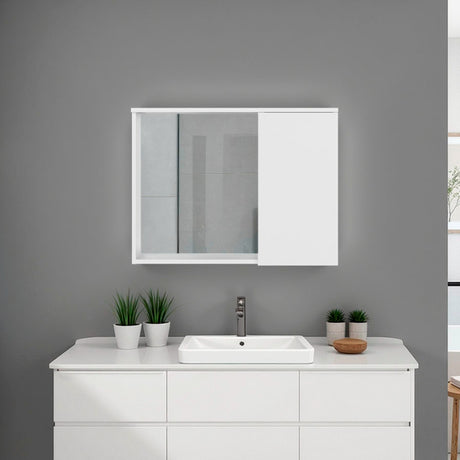 Gabinete de Baño Lagoa Blanco 79.5x60.3cm Rectangular con Una Puerta con Un Entrepaño y con Espejo - GABINETES DE BANHO | Bylmo