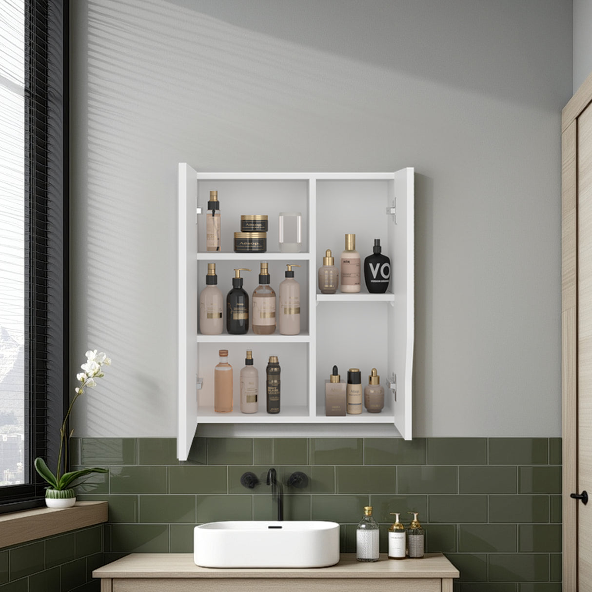 Gabinete de Baño Tiuna Blanco 50x59.1cm Rectangular con Dos Puertas con Tres Entrepaños y con Espejo - GABINETES DE BANHO | Bylmo