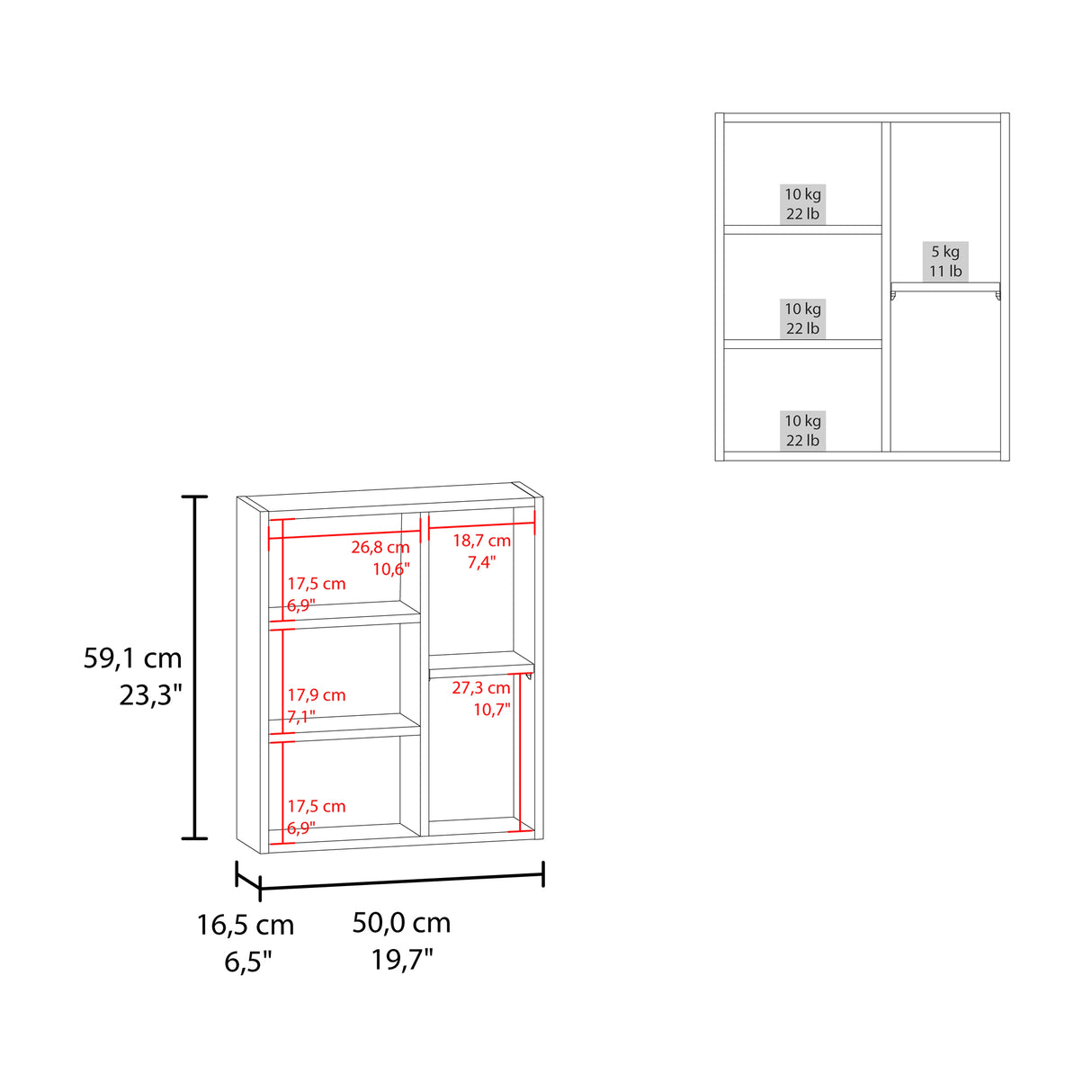 Gabinete de Baño Tiuna Blanco 50x59.1cm Rectangular con Dos Puertas con Tres Entrepaños y con Espejo - GABINETES DE BANHO | Bylmo