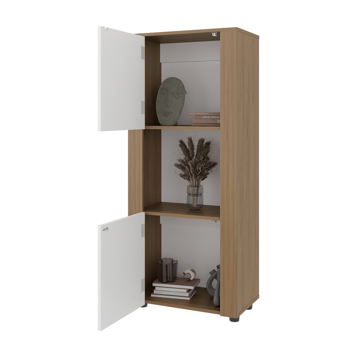 Estantería Tonalea Fresno 56x134.5cm Rectangular con Tres Compartimientos y Dos Entrepaños - BIBLIOTECAS Y ESTANTERIAS | Bylmo