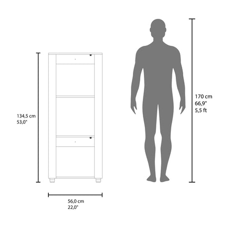 Estantería Tonalea Fresno 56x134.5cm Rectangular con Tres Compartimientos y Dos Entrepaños - BIBLIOTECAS Y ESTANTERIAS | Bylmo