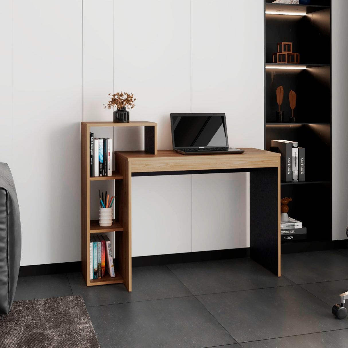 Escritorio Britt Fresno Europeo y Blanco 110x90cm sin Cajones - ESCRITORIOS | Bylmo