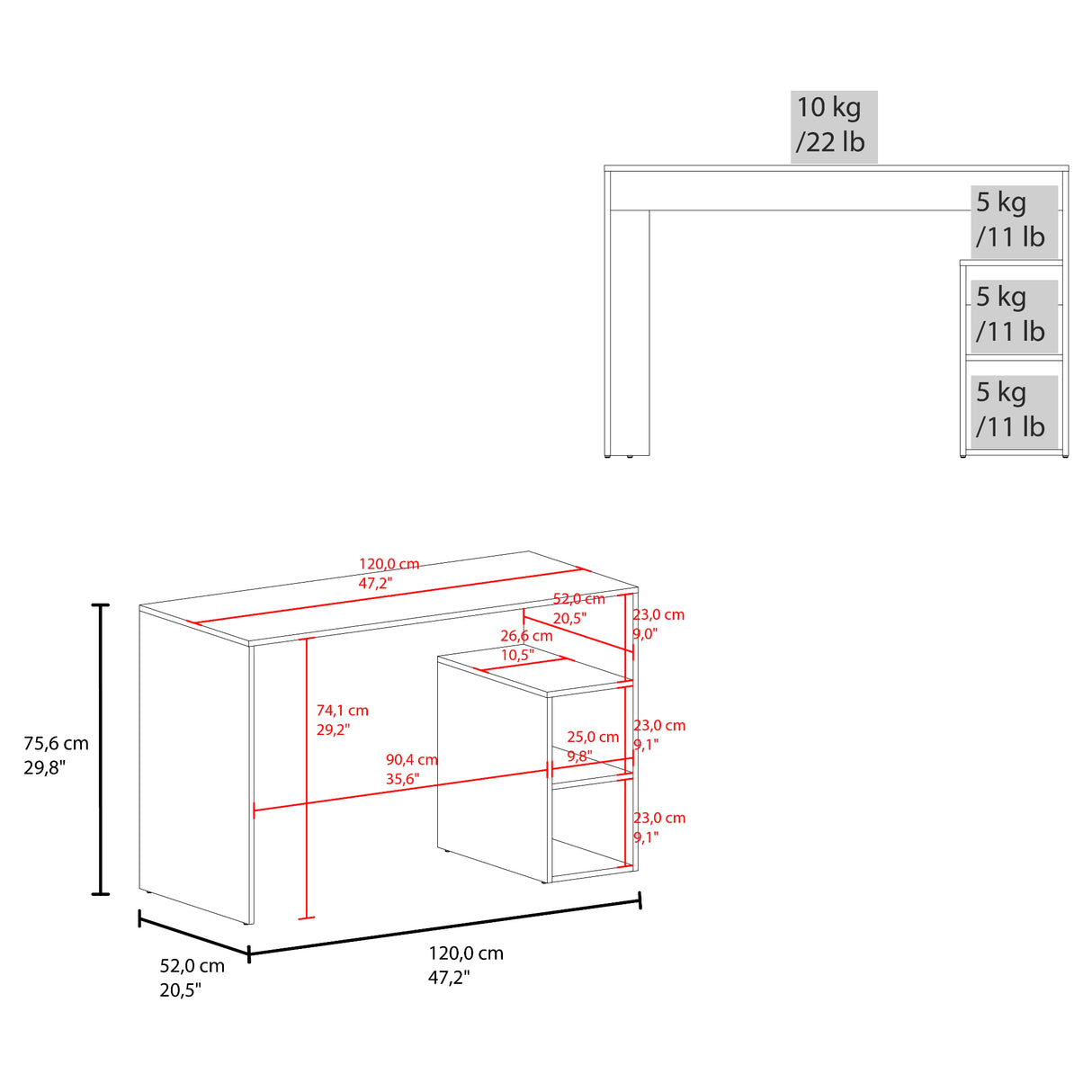 Escritorio Solid Wengue 120x75.6cm sin Cajones y con Organizador de Libros - ESCRITORIOS | Bylmo