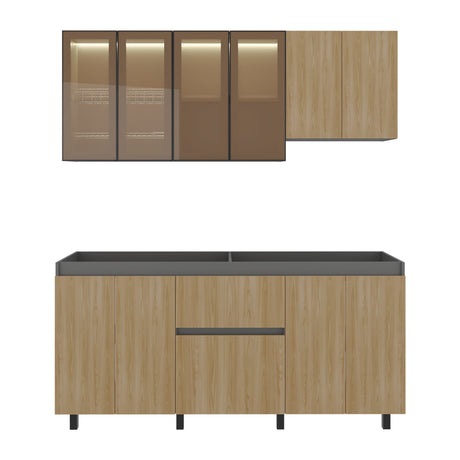 Cocina Lioni Plomo y Fresno Europeo 180x70cm sin Mesón y sin Estufa - COCINAS | Bylmo