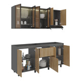 Cocina Lioni Plomo y Fresno Europeo 180x70cm sin Mesón y sin Estufa - COCINAS | Bylmo