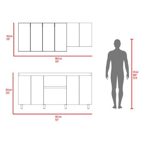 Cocina Lioni Plomo y Fresno Europeo 180x70cm sin Mesón y sin Estufa - COCINAS | Bylmo