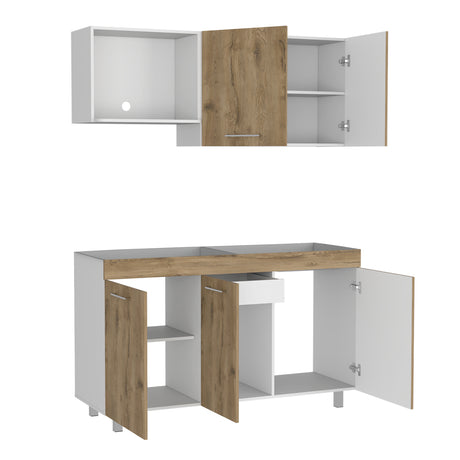 Cocina Miró Blanco Marquez y Macadamia 150x72cm sin Mesón y sin Estufa - COCINAS | Bylmo