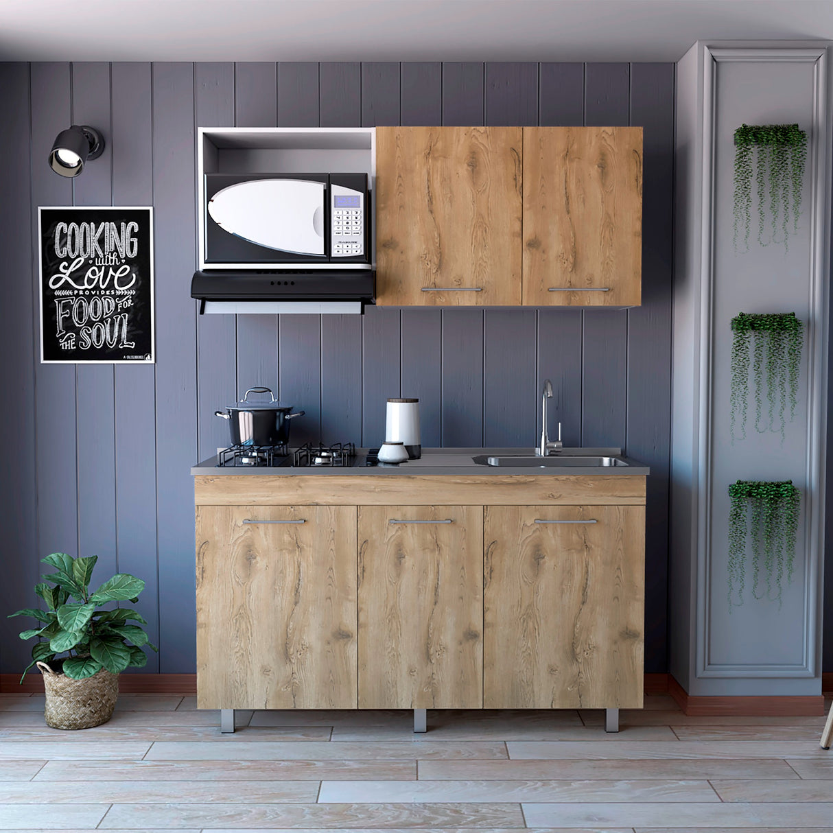 Cocina Miró Blanco Marquez y Macadamia 150x72cm sin Mesón y sin Estufa - COCINAS | Bylmo