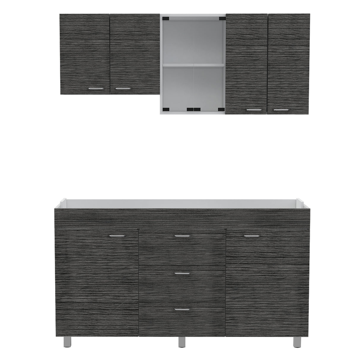 Cocina Lumina Blanco Roble y Gris 150x60cm con Mesón de Acero Inoxidable Lado Derecha y con Estufa - COCINAS | Bylmo