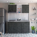 Cocina Lumina Blanco Roble y Gris 150x60cm con Mesón de Acero Inoxidable Lado Derecha y con Estufa - COCINAS | Bylmo