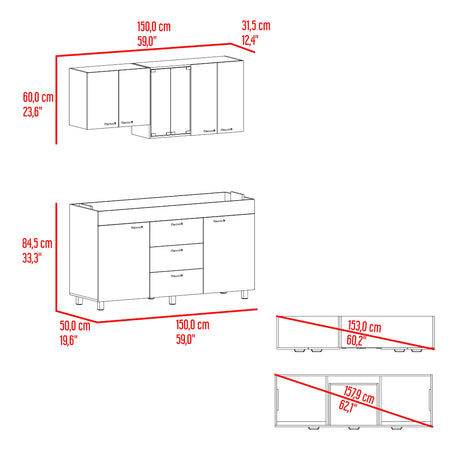 Cocina Lumina Blanco Roble y Gris 150x60cm con Mesón de Acero Inoxidable Lado Derecha y con Estufa - COCINAS | Bylmo