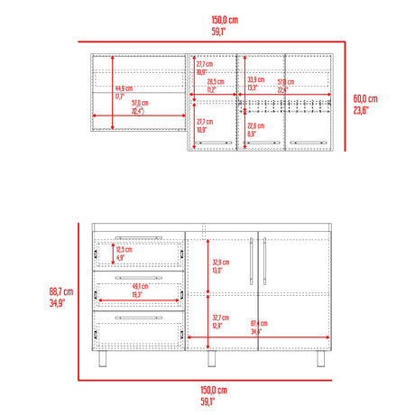 Cocina Rubí Blanco Marquez y Bellota 150x60cm sin Mesón y sin Estufa - COCINAS | Bylmo