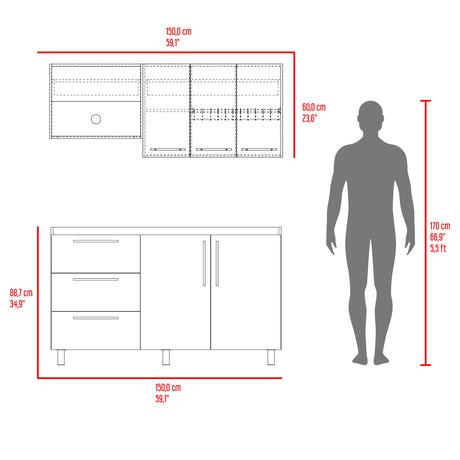 Cocina Rubí Blanco Marquez y Bellota 150x60cm sin Mesón y sin Estufa - COCINAS | Bylmo