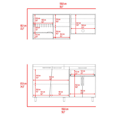 Cocina Emilia Fresno Europeo y Wengue 150x60.1cm sin Mesón y sin Estufa - COCINAS | Bylmo