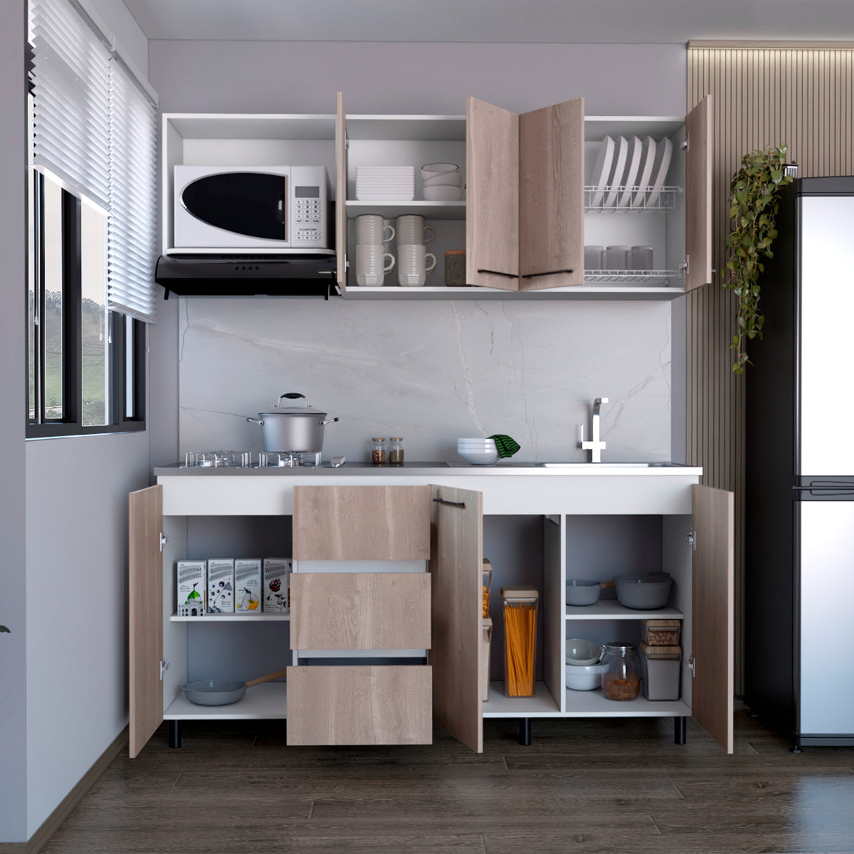 Cocina Erie Blanco Marquez y Bardolino 180x60cm sin Mesón y sin Estufa - COCINAS | Bylmo